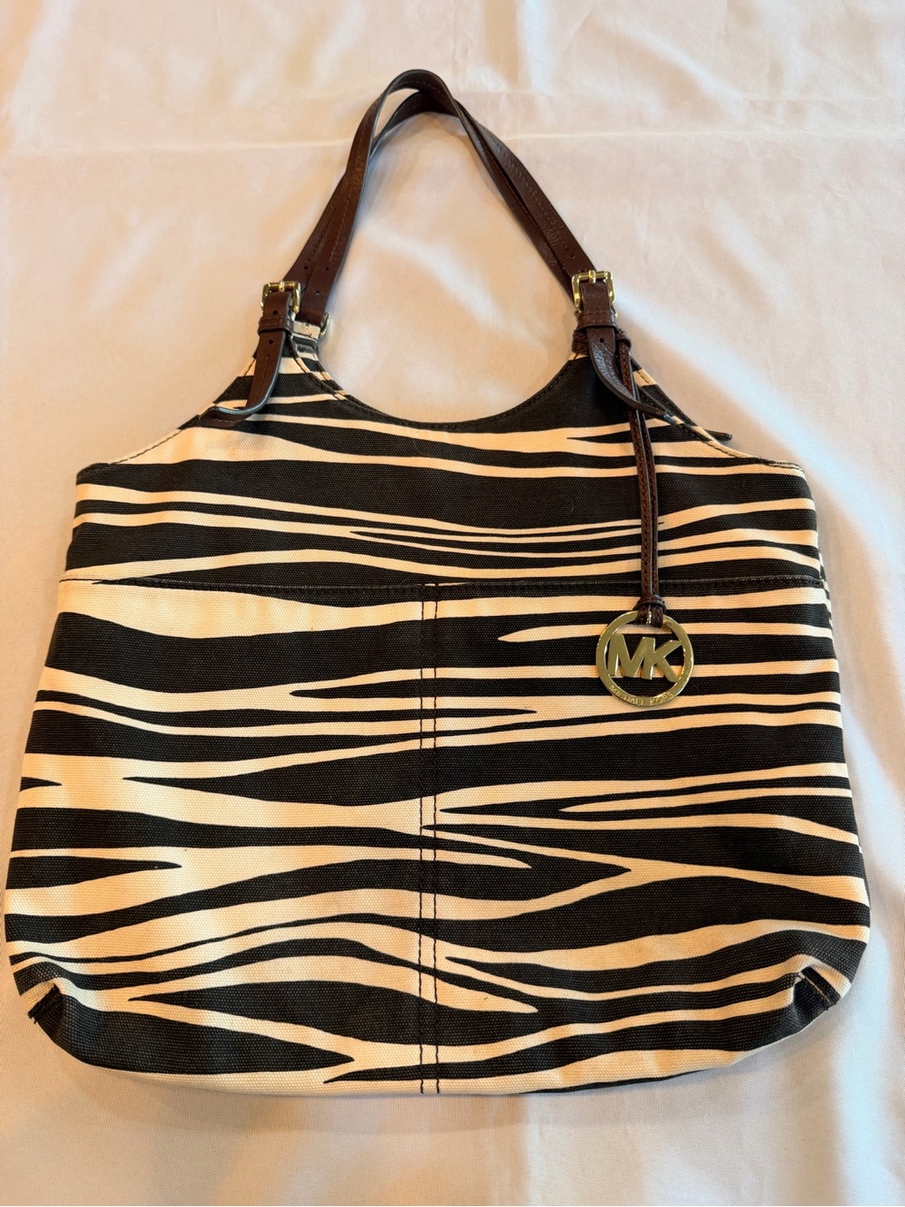 Michael Kors Canvas Zebra-Print Shoulder Bag Gold Accents
